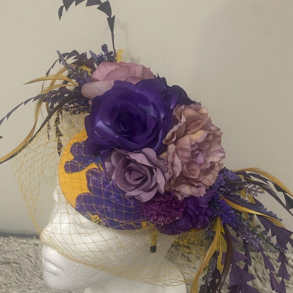 Yellow and Purpler Derby Fascinator